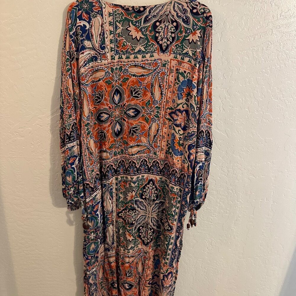 Y Angle Paisley Floral Boho Hippie Split Front Tie Sleeve Maxi Dress - Picture 11 of 11